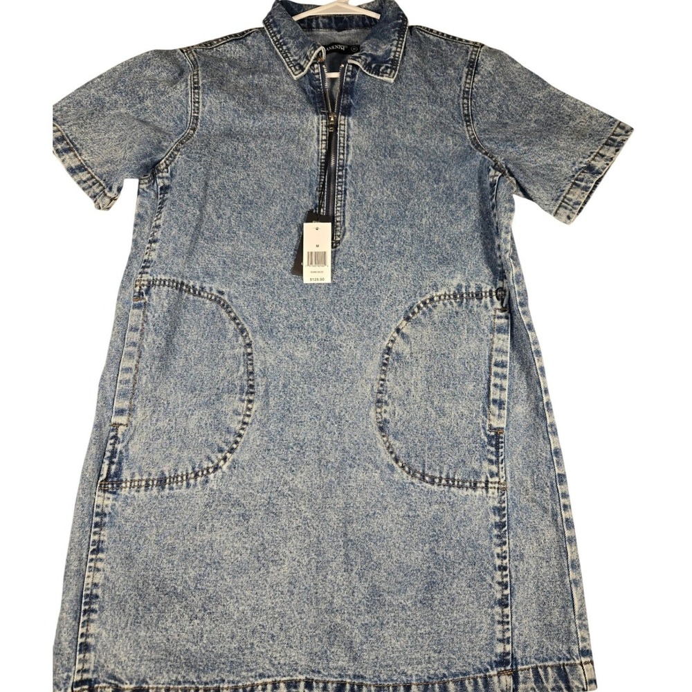 BlankNYC Women Acid Wash Denim Half Zip Shift Dress Blue Size M New